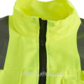 Cremallera personalizada Hi Vis Chaleco de trabajo con chaleco, ANSI Amarillo Chaleco reflectante de alta visibilidad con bolsillos